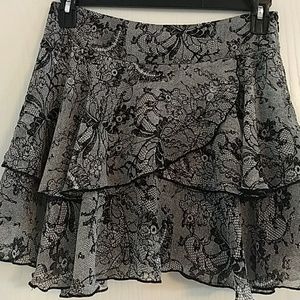 BCBG Womens 6 Black Gray Mini Ruffle Skirt